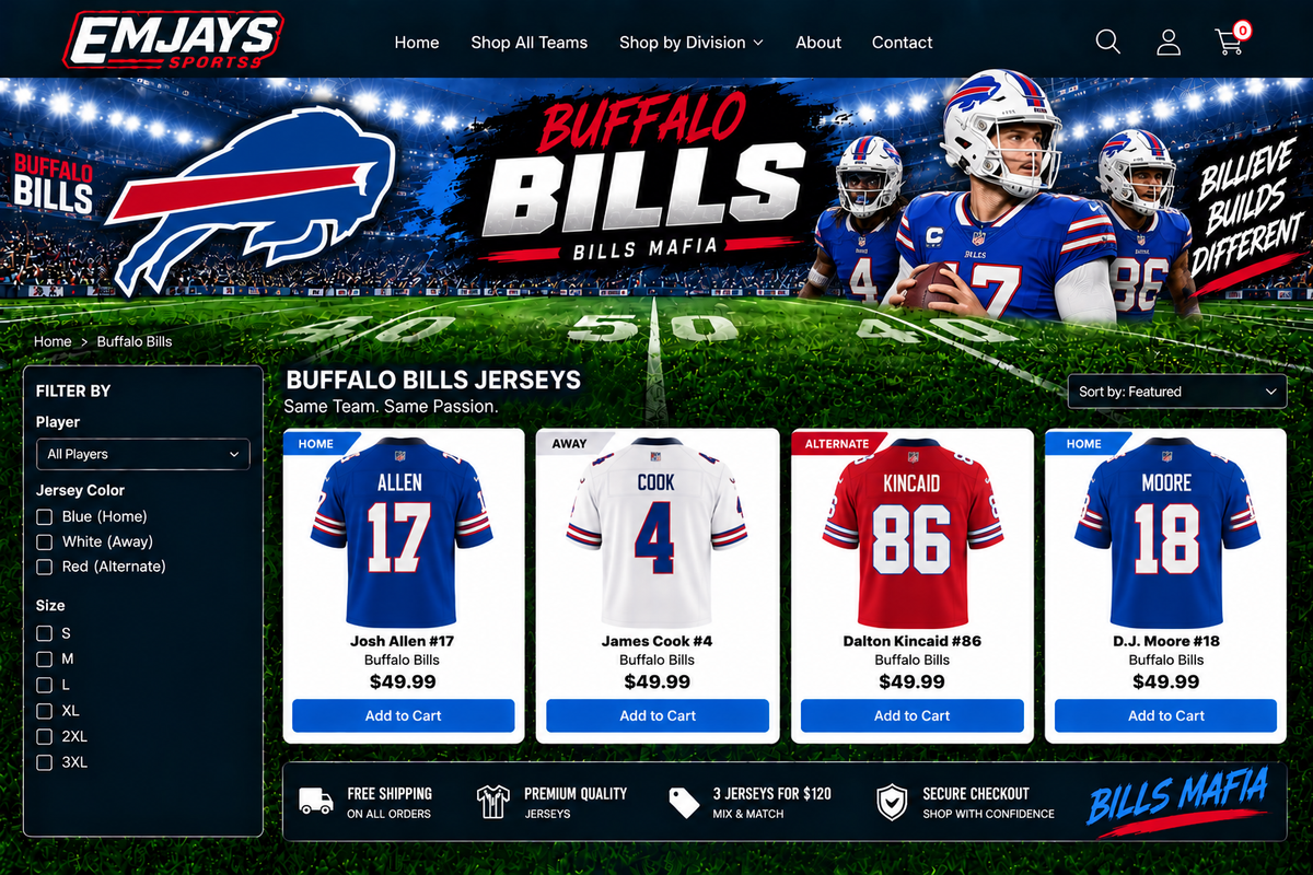 Emjays Sports Buffalo Bills team page