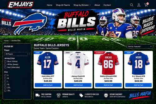 Emjays Sports Buffalo Bills team page