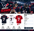 Houston Texans jersey page featuring C.J. Stroud #7 and Will Anderson Jr. #51 with navy, white, and red jersey samples