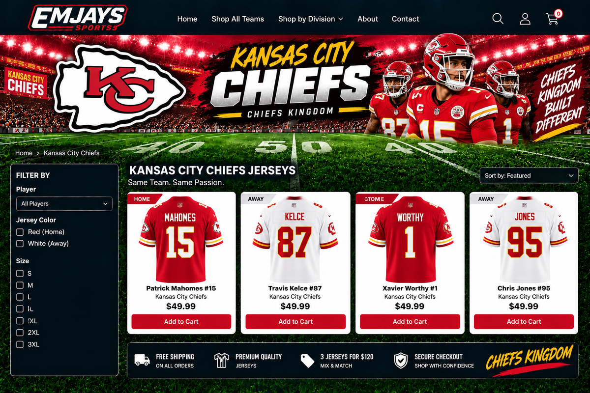 Emjays Sports Kansas City Chiefs approved team page