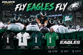 Philadelphia Eagles Fly Eagles Fly graphic with Jalen Hurts tush push and black white green and Kelly green jersey samples