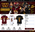 Washington Commanders jersey page featuring Sonny Styles #52 and Jayden Daniels #5 with burgundy, white, and black jersey samples